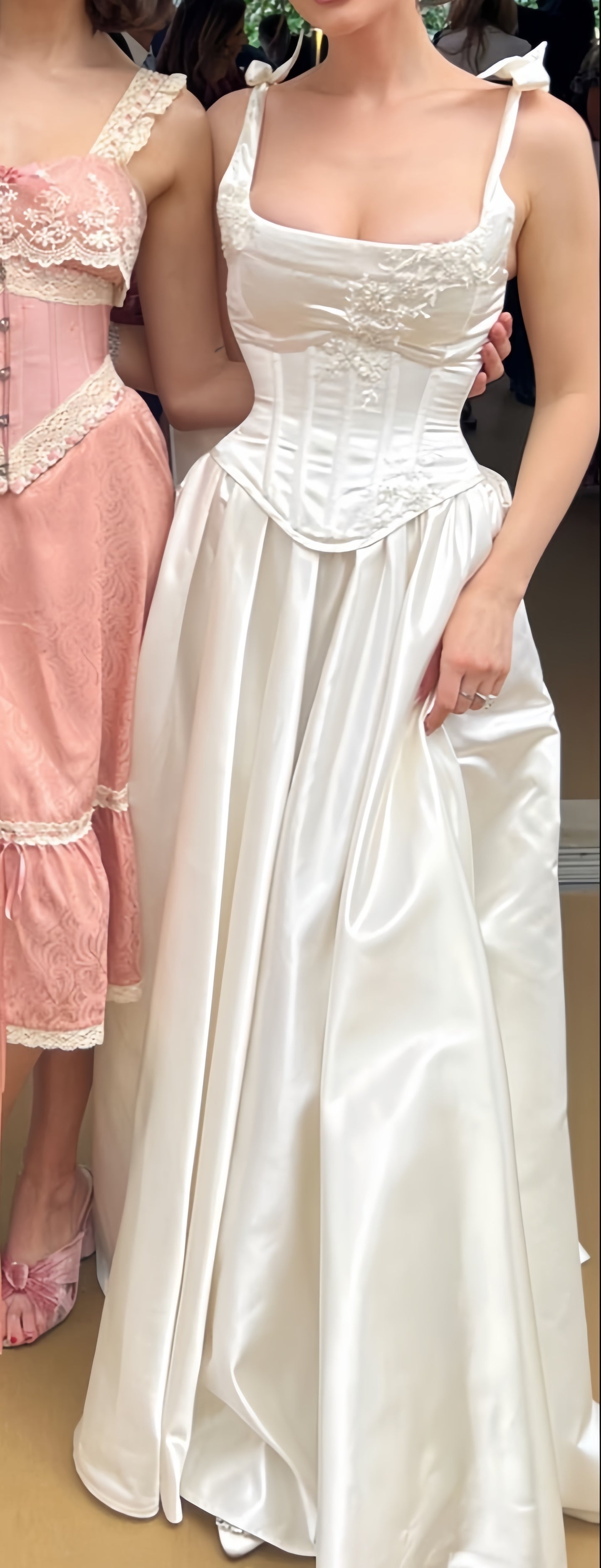 Elegant Ivory A-line Wedding Dresses Appliques Slim Bridal Gown Satin Prom Dress,AST2247