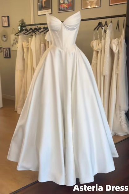 Elegant Ivory White Sweetheart Wedding Dresses Satin Bridal Dress