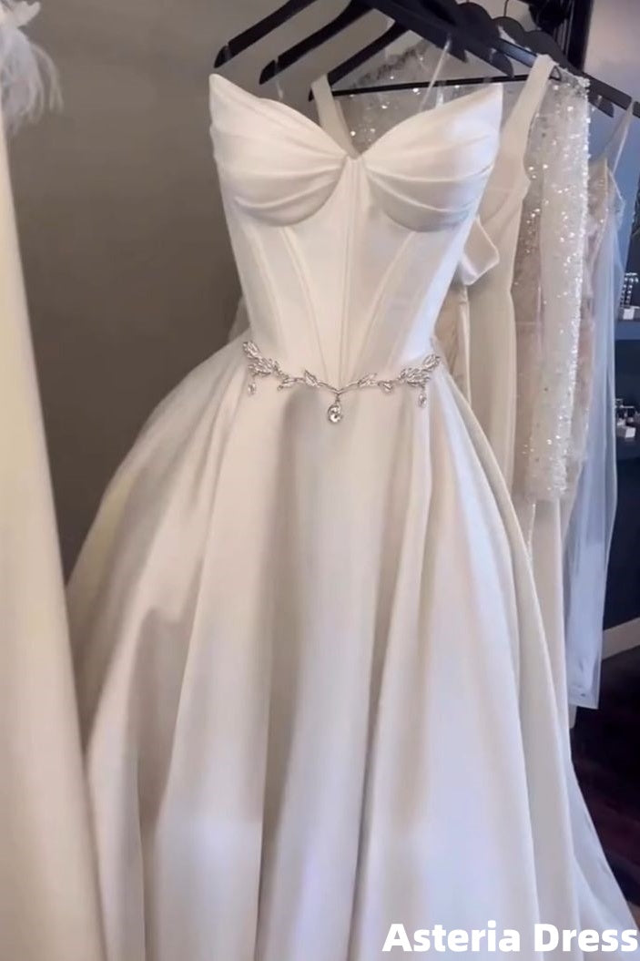 Elegant Ivory White Sweetheart Wedding Dresses Satin Bridal Dress