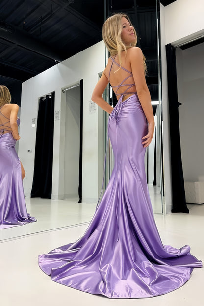 Elegant Lilac Purple Mermaid Prom Dresses Satin Evening Party Dress,AST2149
