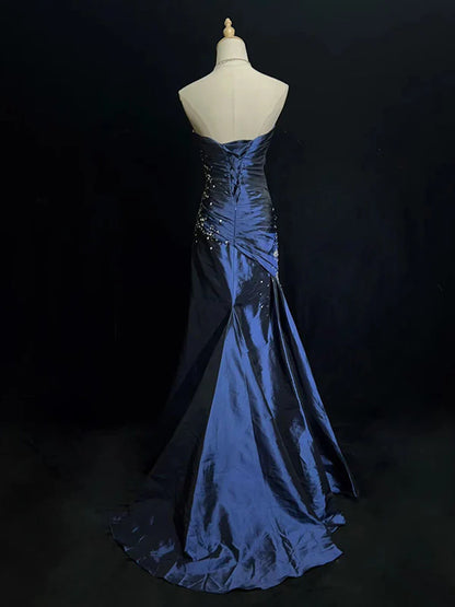 Elegant Mermaid Blue Prom Dresses Long Evening Dress Beaded Party Gown,AST2096