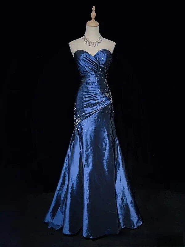 Elegant Mermaid Blue Prom Dresses Long Evening Dress Beaded Party Gown,AST2096