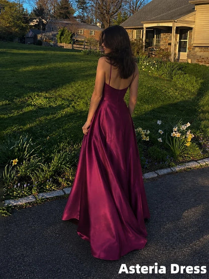 Elegant Mulberry Purple V-neck A-line Prom Dress, Evening Dress