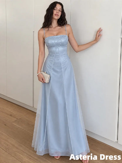 Elegant Pale Blue Square A-line Prom Dress, Evening Dress