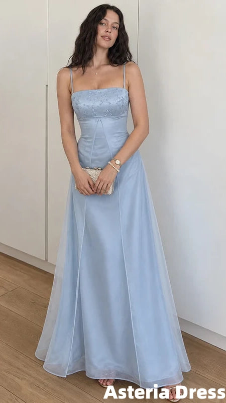 Elegant Pale Blue Square A-line Prom Dress, Evening Dress