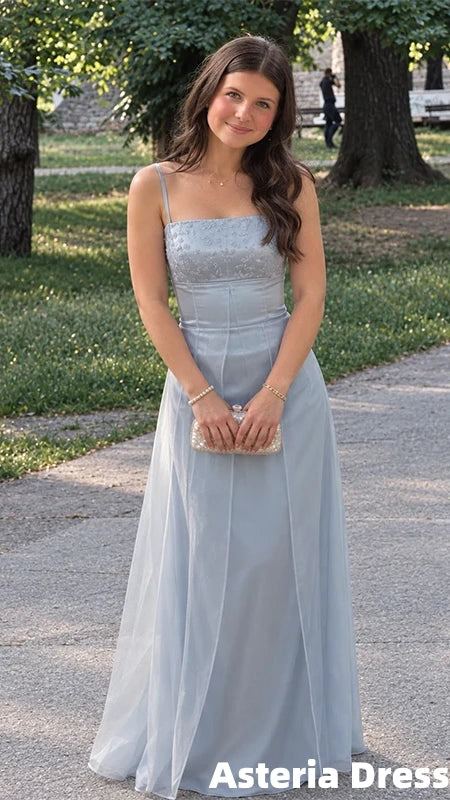 Elegant Pale Blue Square A-line Prom Dress, Evening Dress