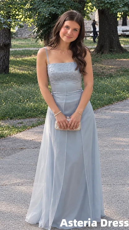 Elegant Pale Blue Square A-line Prom Dress, Evening Dress