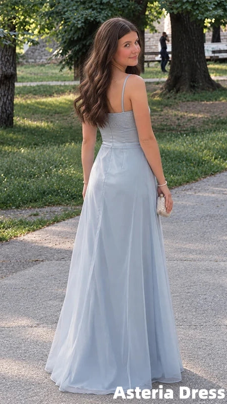 Elegant Pale Blue Square A-line Prom Dress, Evening Dress