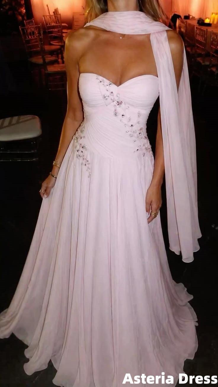 Elegant Pink A-Line Sweetheart Chiffon Long Prom Dresses