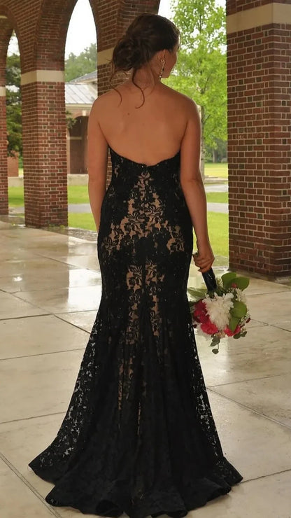 Elegant Red/Black Lace Mermaid Prom Dresses Senior Graduation Dress,AST2185