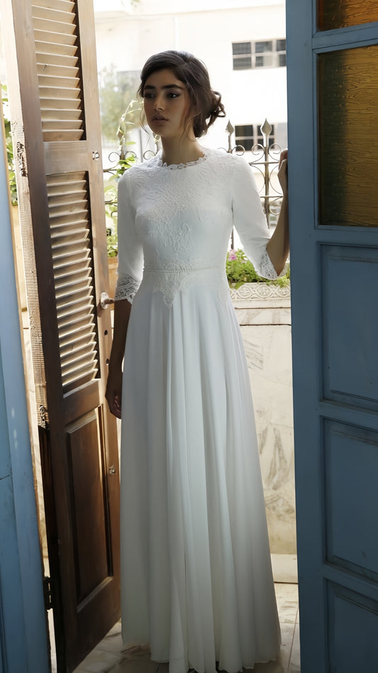 Elegant Sheath Lace Wedding Dresses Chiffon Bridal Dress,AST2153