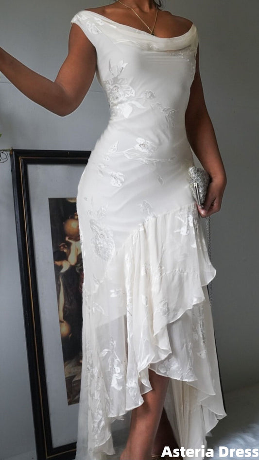 Elegant White Floral Ruffle Party Dresses