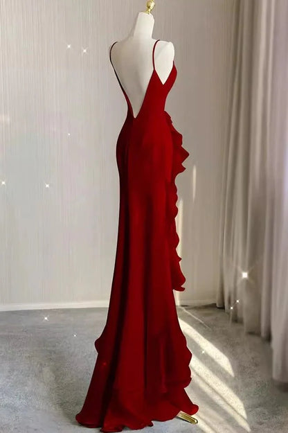 Elegant White Sheath Prom Dresses V-back Ruffle Evening Party Dress,AST2268