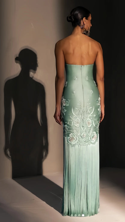 Exquisite Sage Green Embroidery Sheath Prom Dress Tassel Skirt,AST2221