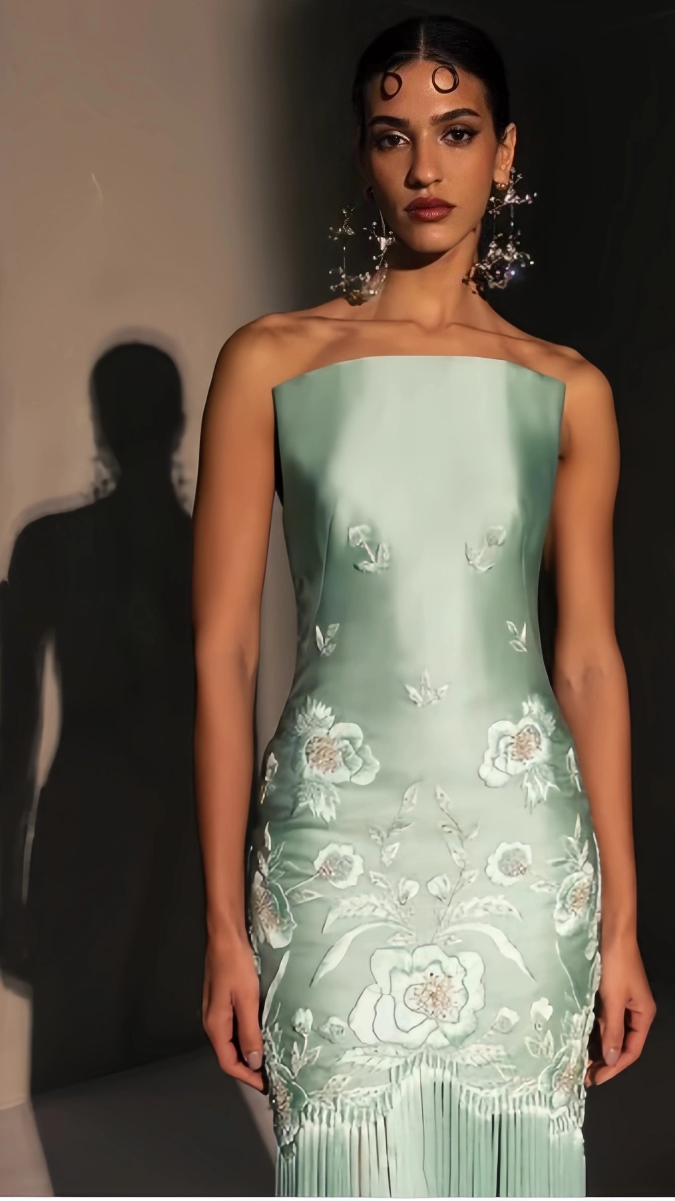 Exquisite Sage Green Embroidery Sheath Prom Dress Tassel Skirt,AST2221