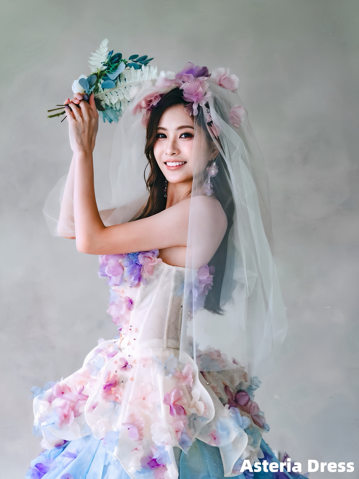 Fairytale 3D Floral Ruffles Ball Gown Strapless Wedding Party Dresses