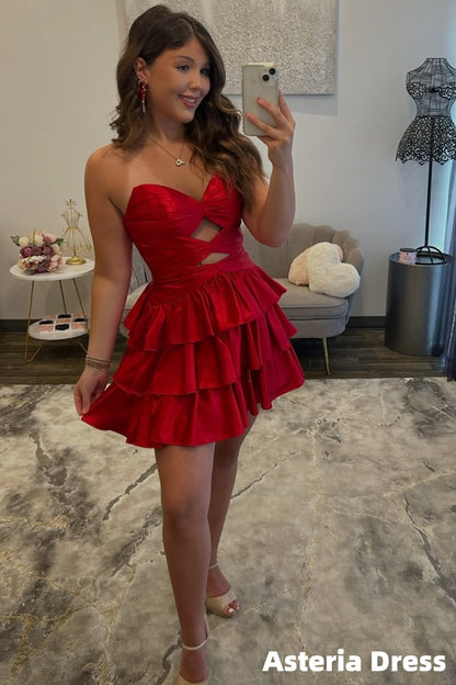 Fashion Red Sweetheart Layers Ruffles Mini Homecoming Dress