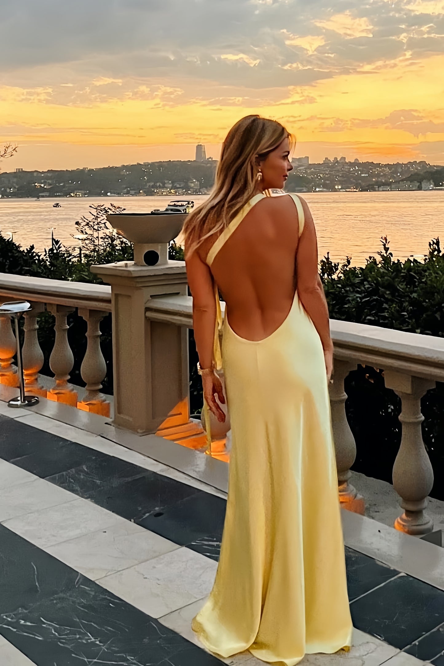 Free Style Pastel Yellow Silk Satin Long Party Dress, Sheath Backless Prom Dresses, AST1489