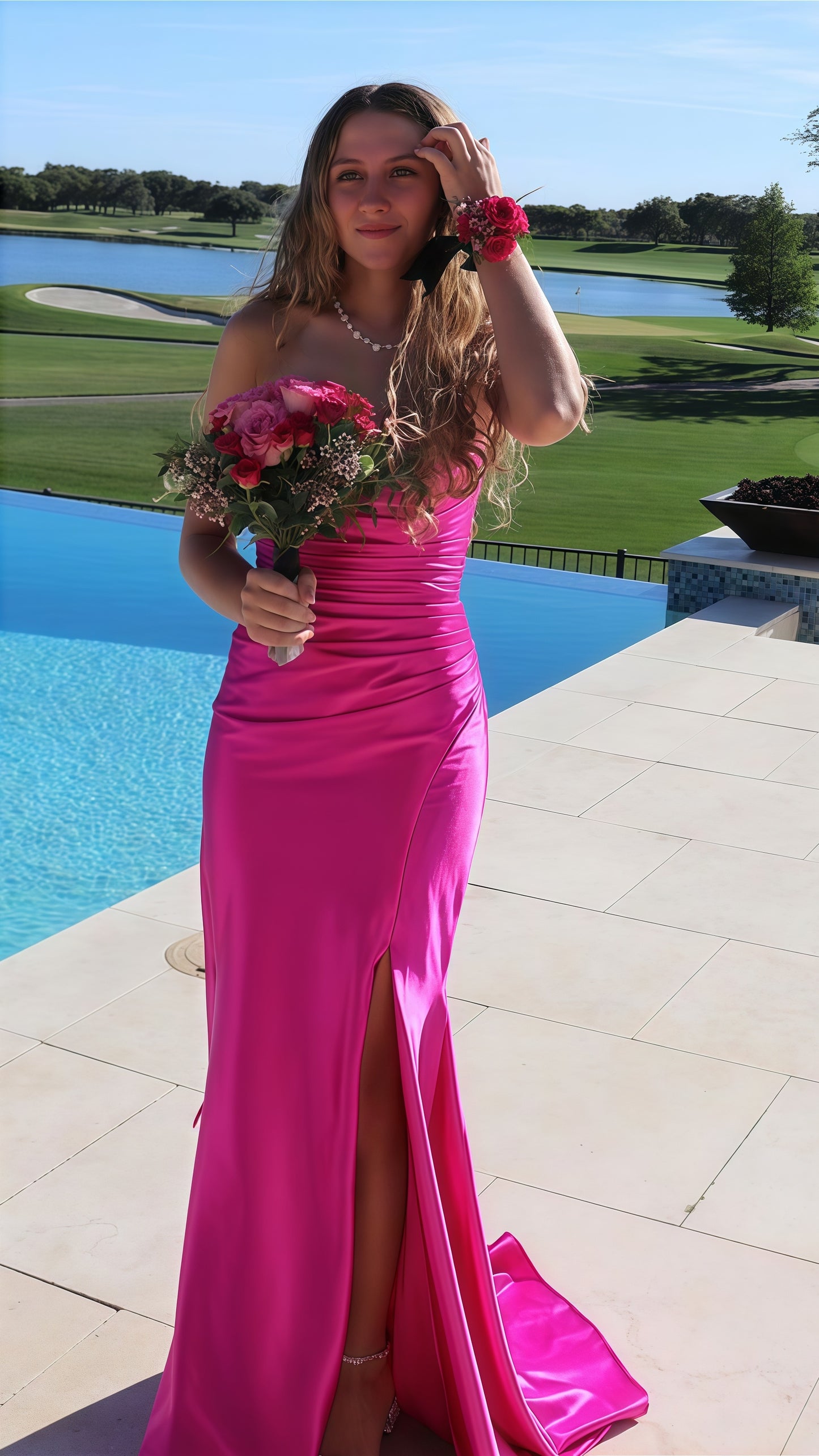 Fuchsia Sweetheart Mermaid Long Evening Prom Dresses With Side Slit,AST1668