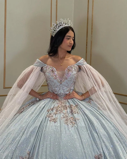 Glitter Light Blue Sweet 16 Dresses Appliques Evening Prom Dresses, Birthday Party Dress,AST2115