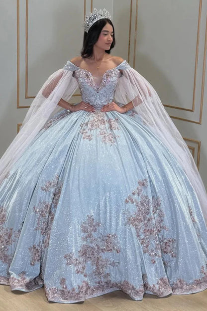 Glitter Light Blue Sweet 16 Dresses Appliques Evening Prom Dresses, Birthday Party Dress,AST2115