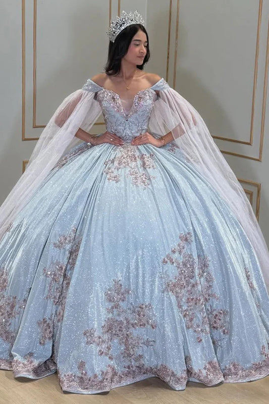 Glitter Light Blue Sweet 16 Dresses Appliques Evening Prom Dresses, Birthday Party Dress,AST2115