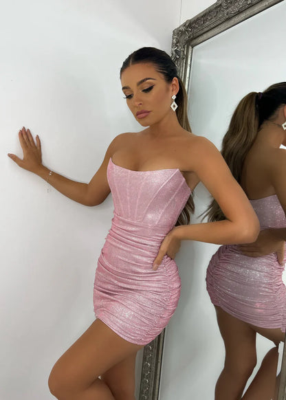 Glitter Pink Sleeveless Homecoming Dresses Mini Party Gown, AST1327