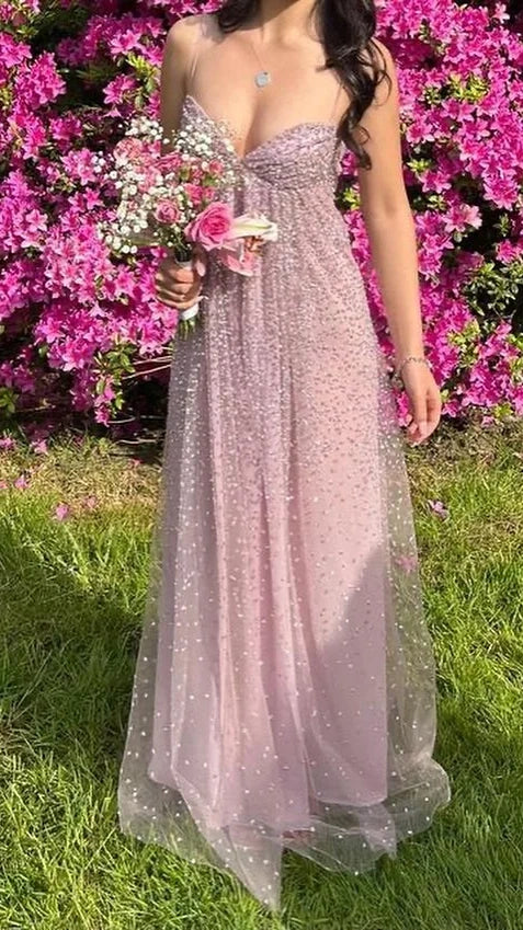 Glitter Spaghetti Straps A-line Prom Dresses Sequined Long Party Dress,AST2297