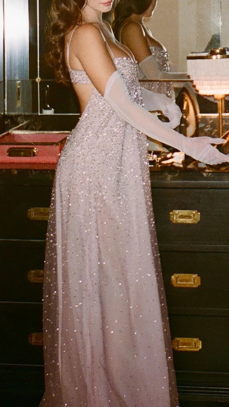 Glitter Spaghetti Straps A-line Prom Dresses Sequined Long Party Dress,AST2297