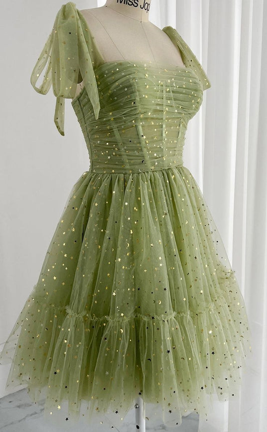 Glitter A-Line Tulle Homecoming Dress, Short Evening Gown, AST1046
