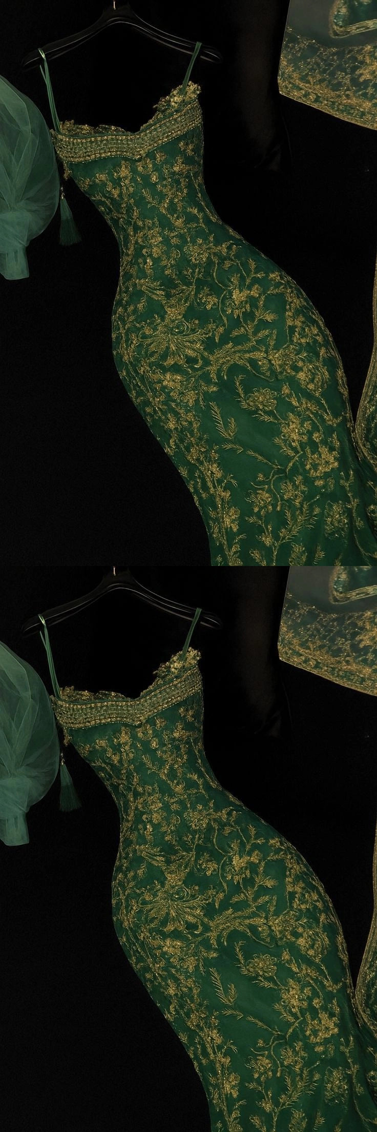 Gold Lace Green Evening Party Dress Formal Prom Party Dress Birthday Dress,AST2278