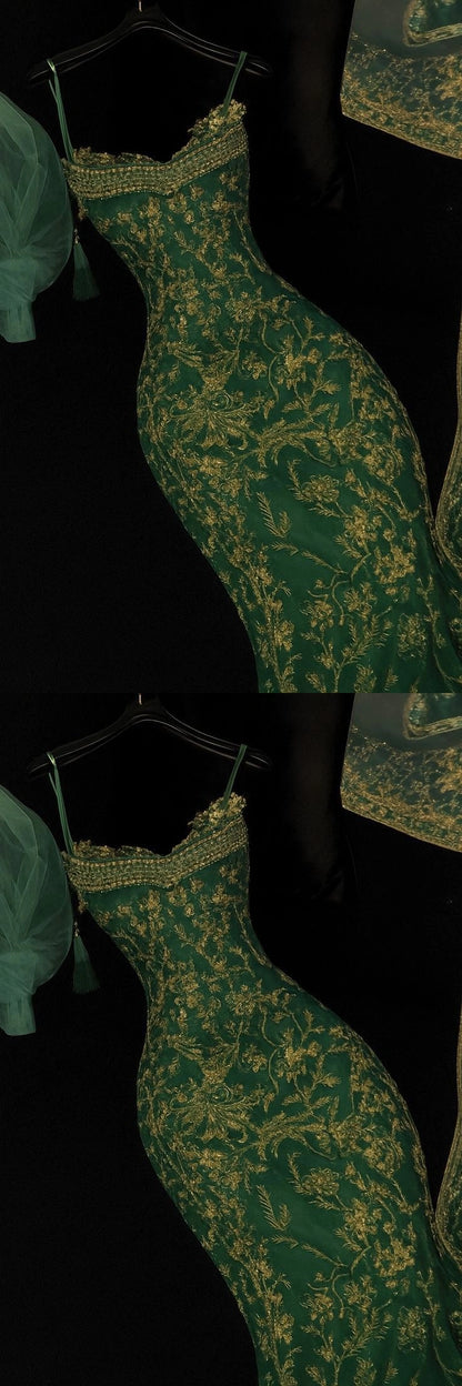 Gold Lace Green Evening Party Dress Formal Prom Party Dress Birthday Dress,AST2278
