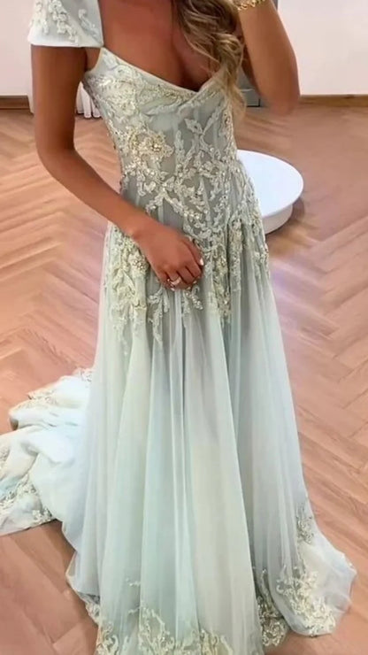 Gorgeous A Line Sweetheart Light Green Long Prom Dress with Appliques,AST2301