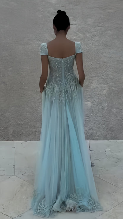 Gorgeous A Line Sweetheart Light Green Long Prom Dress with Appliques,AST2301