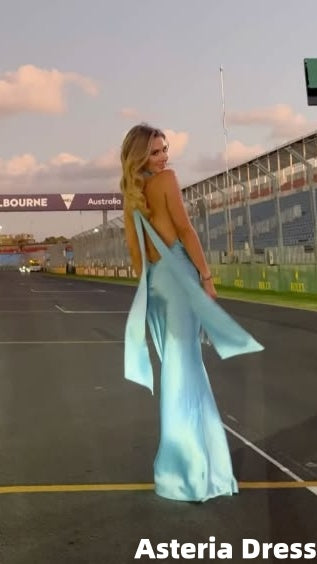Gorgeous Mermaid Halter Satin Long Party Dresses Blue Backless Prom Dress