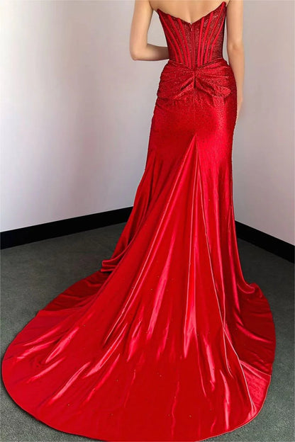 Glitter Strapless Beaded Mermaid Prom Dresses,AST2316