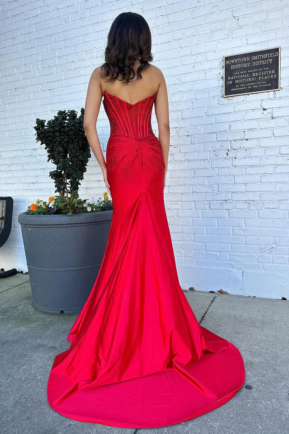 Glitter Strapless Beaded Mermaid Prom Dresses,AST2316