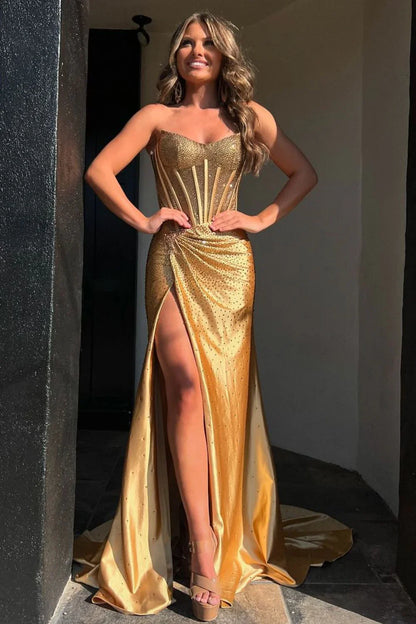 Glitter Strapless Beaded Mermaid Prom Dresses,AST2316