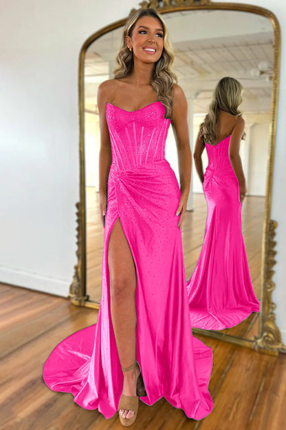 Glitter Strapless Beaded Mermaid Prom Dresses,AST2316