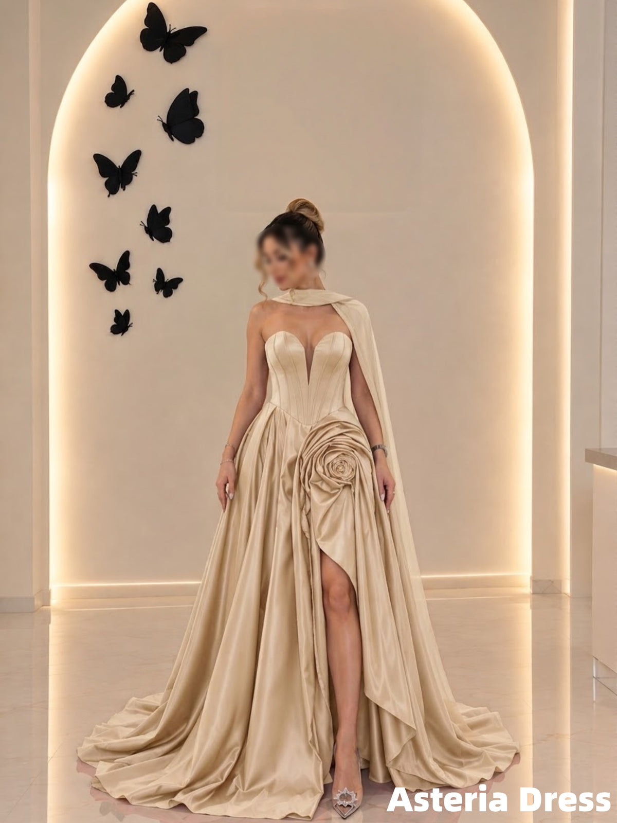 Gorgeous Strapless A-Line Satin Floral Evening Prom Dresses
