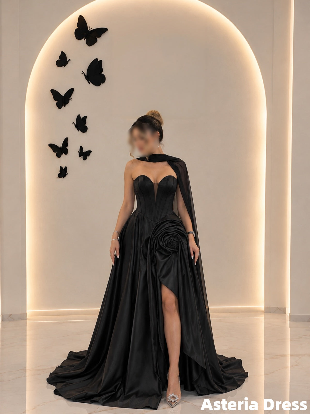 Gorgeous Strapless A-Line Satin Floral Evening Prom Dresses