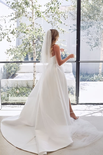 Gorgeous White Sweetheart A-line Wedding Gown Long A Line White Beach Split Bridal Dresses,AST2152