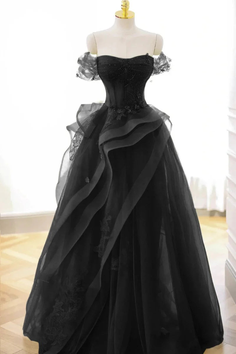 Grass Green A-Line Prom Dresses Tulle Appliques Evening Dress,AST2203