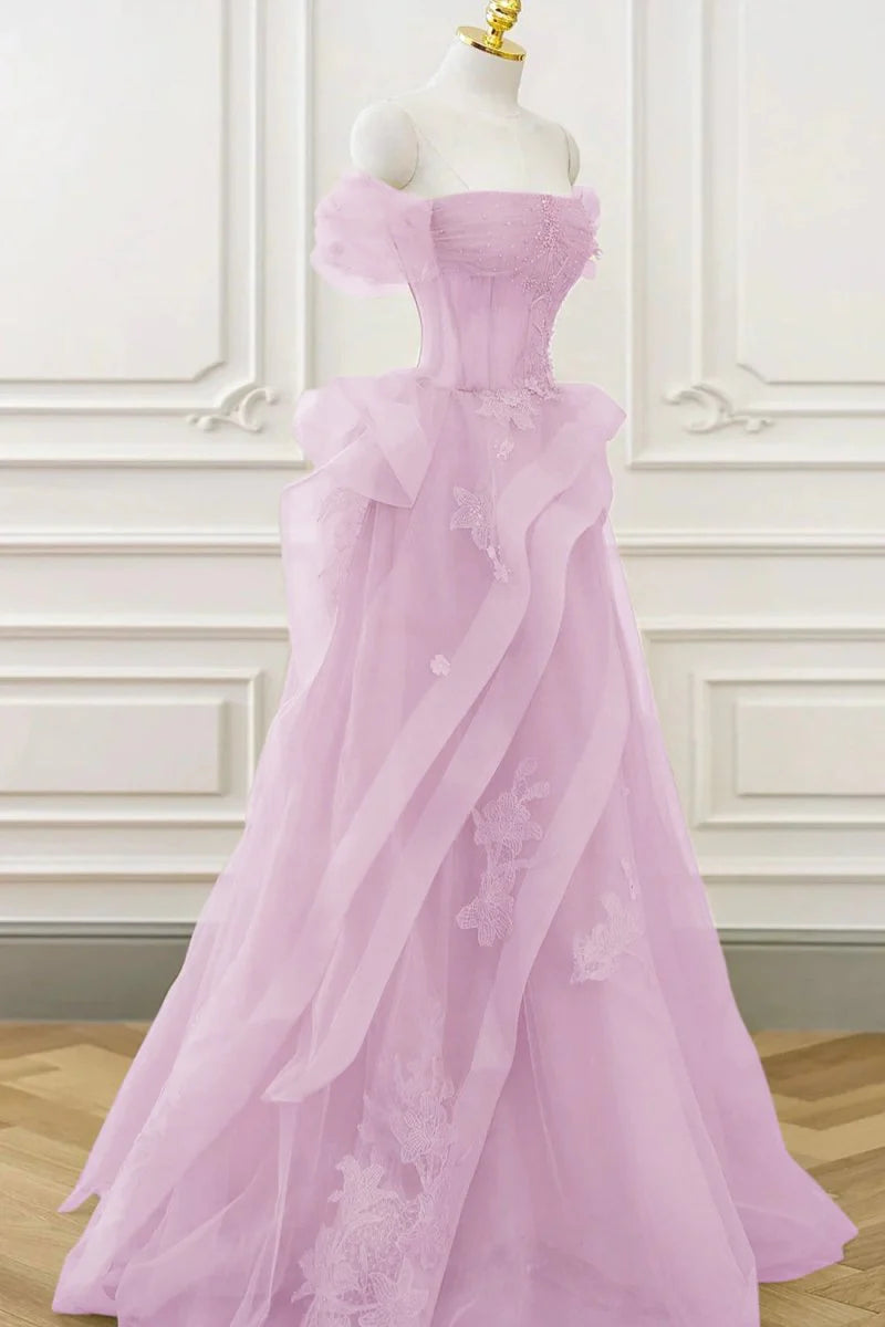 Grass Green A-Line Prom Dresses Tulle Appliques Evening Dress,AST2203