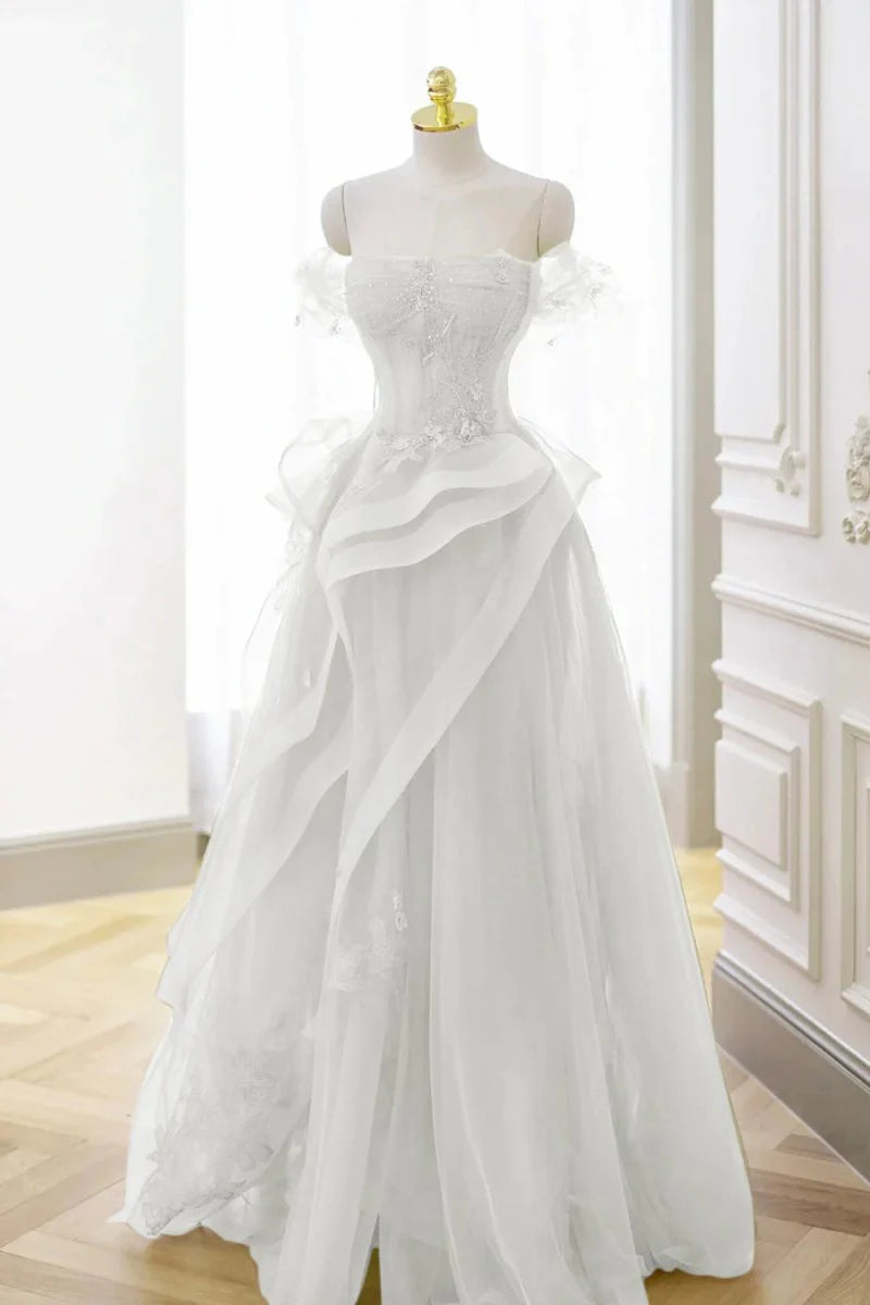 Grass Green A-Line Prom Dresses Tulle Appliques Evening Dress,AST2203