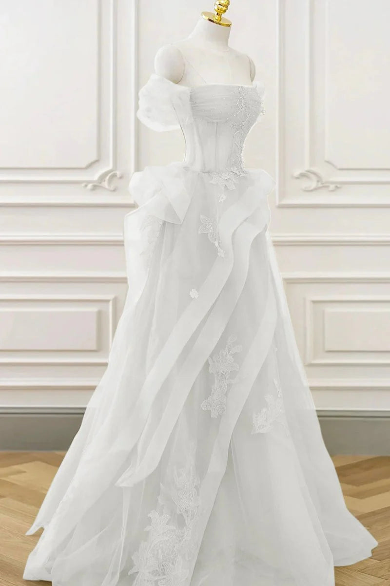 Grass Green A-Line Prom Dresses Tulle Appliques Evening Dress,AST2203