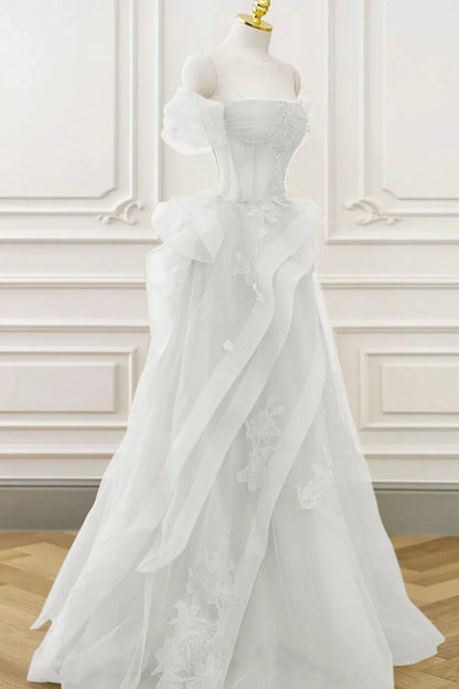 Grass Green A-Line Prom Dresses Tulle Appliques Evening Dress,AST2203