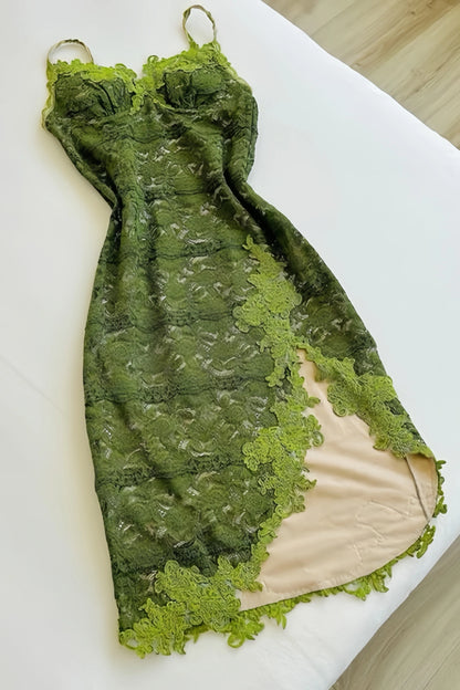 Green Lace Bodycon Homecoming Dresses Slit Short Prom Dress,AST2254