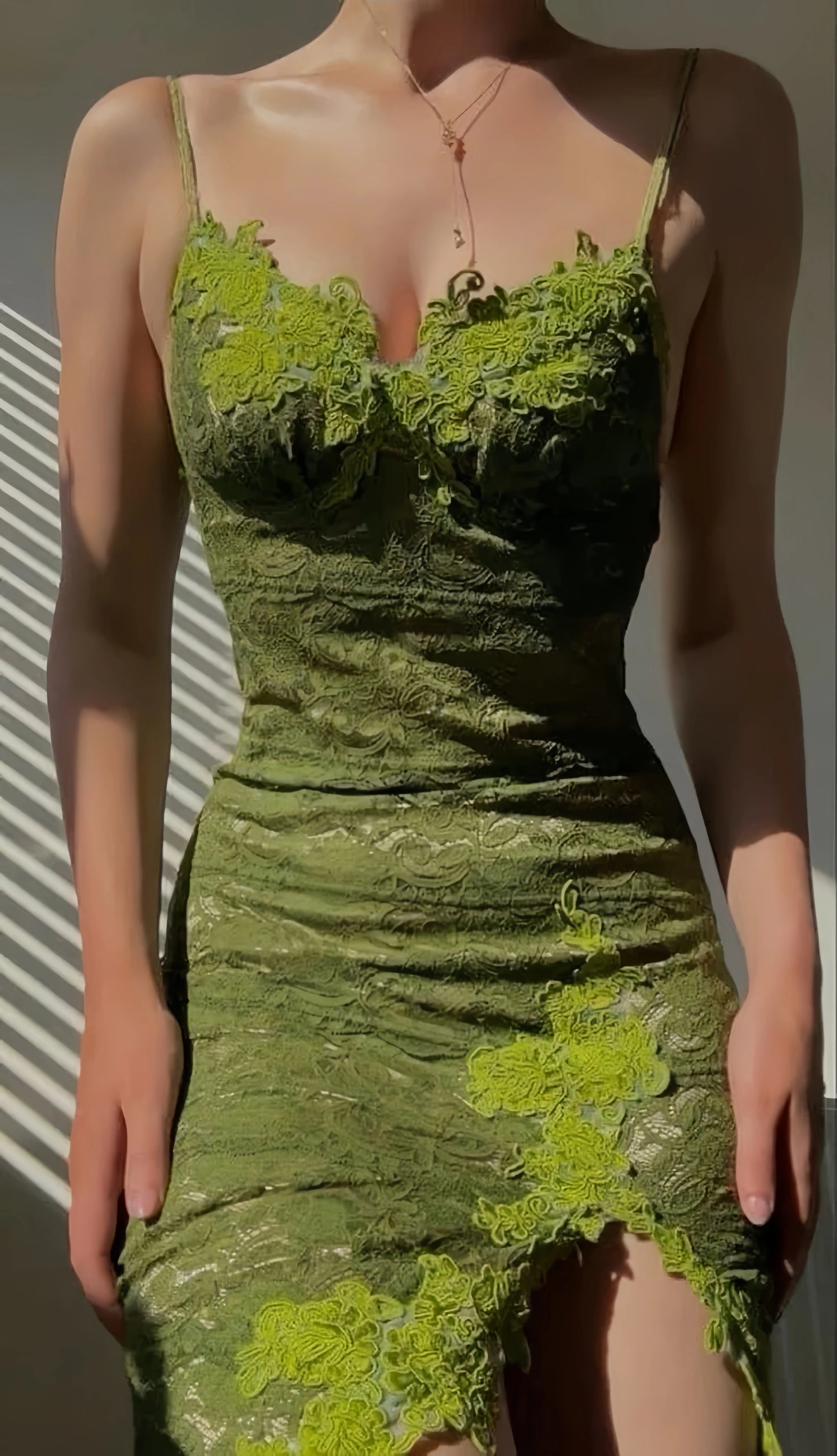 Green Lace Bodycon Homecoming Dresses Slit Short Prom Dress,AST2254