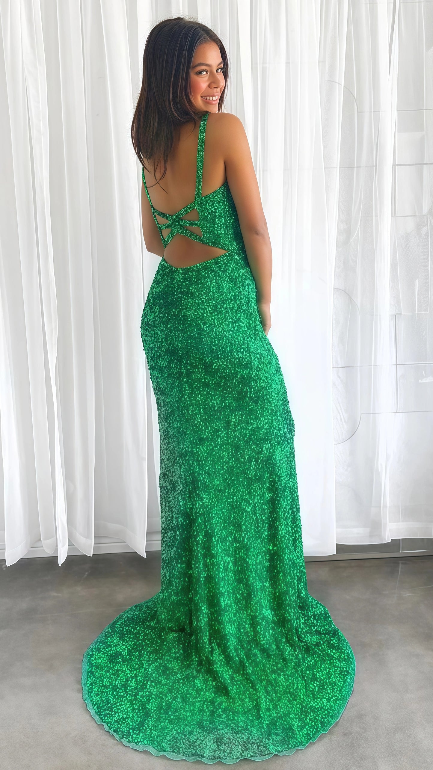 Green Sequin Mermaid Long Prom Dress Floor Length Formal Gown,AST1646